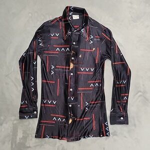 VTG Royal Knight Shirt Boys 18 Black Disco Geometric Acetate Nylon Made In‎ USA